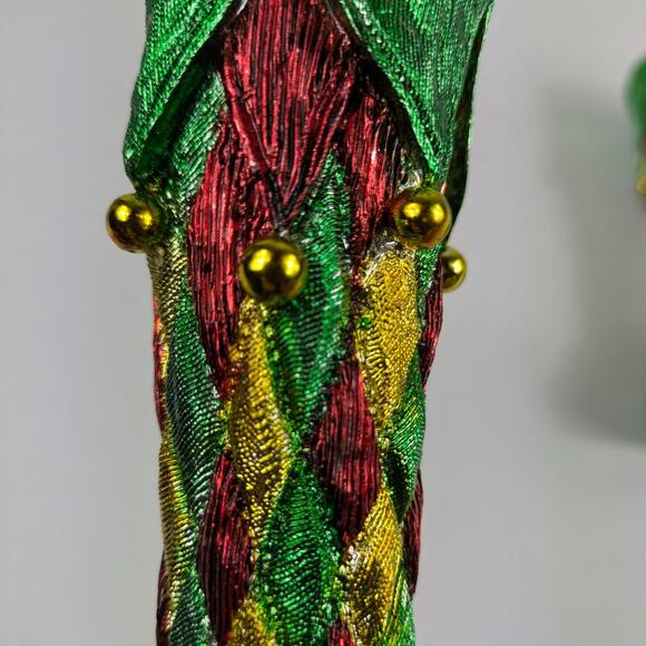 Elf Shoe Candlestick Holders 6.5" Christmas Holiday Decor Jester Mardi Gras Gold - Picture 9 of 15